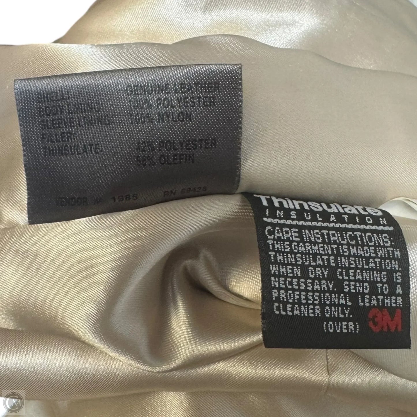 Vintage Leather Coat By Wilsons Leather In Cream, Size: L