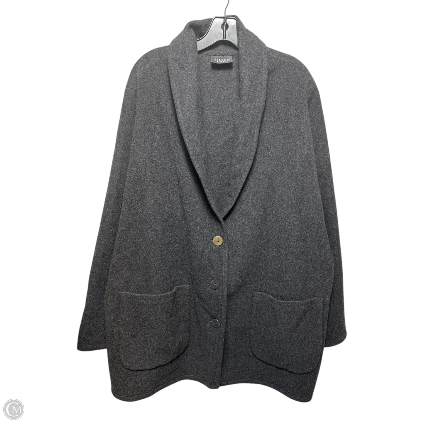 Coat Wool By Eileen Fisher In Grey, Size: XXL