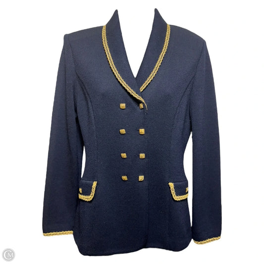 Knit Blazer Luxury Designer By St John Collection In Blue & Gold, Size: 4