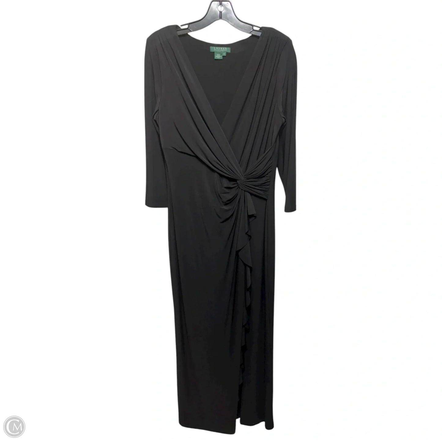 Faux Wrap Twist Front Ruffle Gown By Lauren By Ralph Lauren Evening In Black, Size: 12
