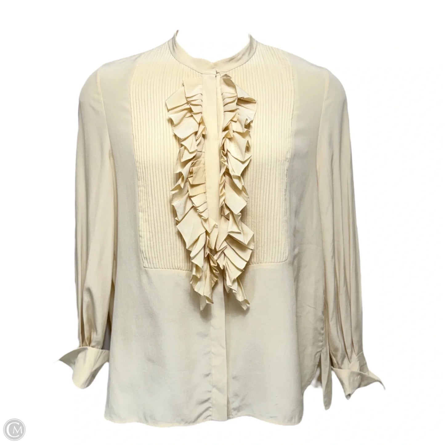 Ruffled Silk Pleated Blouse Designer By Chloe In Cream, Size: US 8/FR 40