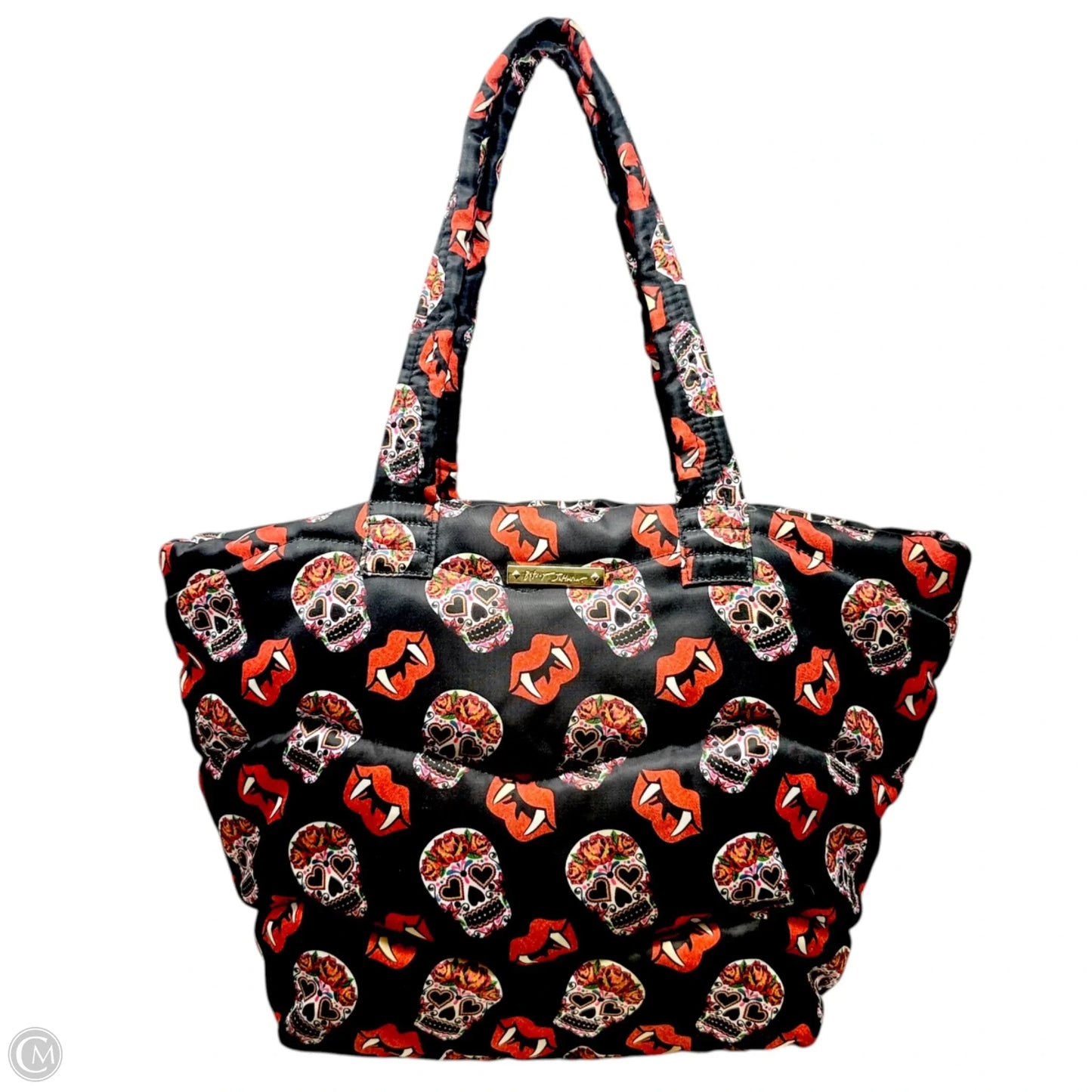 Sugar Skull Vampire Lips Quilted Tote By Betsey Johnson, Size: Medium