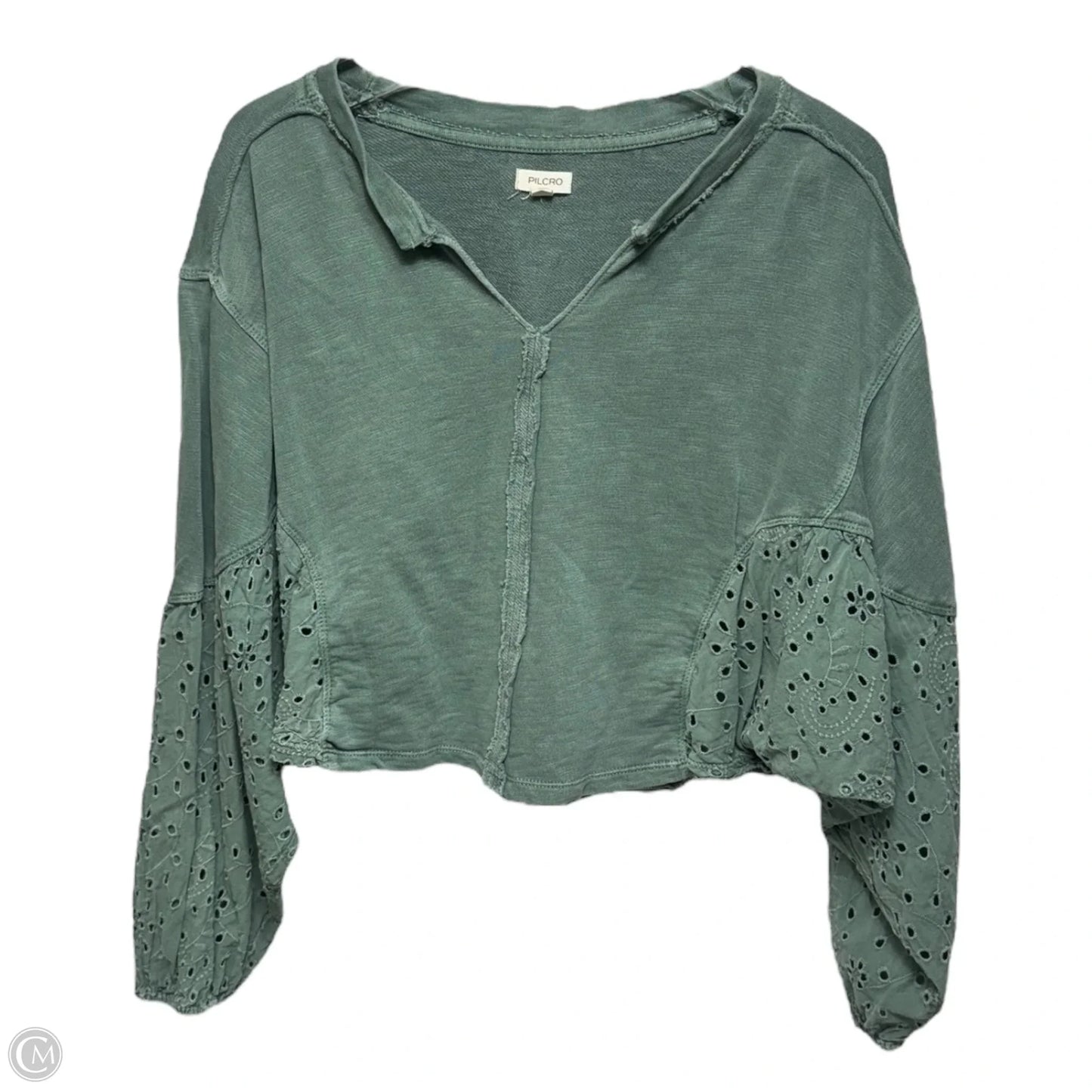 Batwing Eyelet Sweatshirt By Pilcro In Green, Size: M