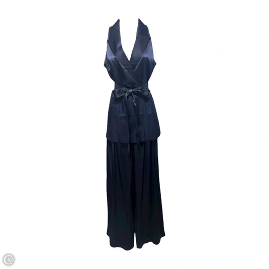 Tailored Satin Long Line Waist Coat with Wide Floor Length Trousers Set 2pc By Ted Baker In Navy, Size: 2