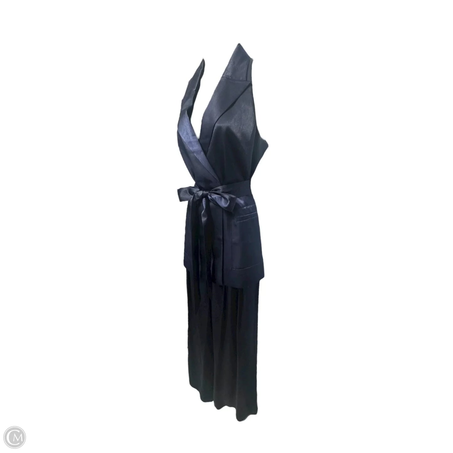 Tailored Satin Long Line Waist Coat with Wide Floor Length Trousers Set 2pc By Ted Baker In Navy, Size: 2