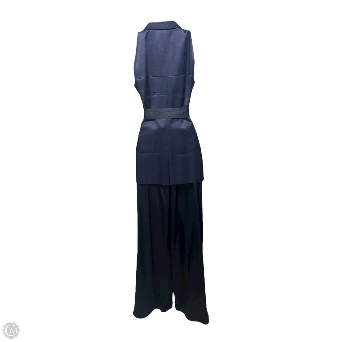 Tailored Satin Long Line Waist Coat with Wide Floor Length Trousers Set 2pc By Ted Baker In Navy, Size: 2