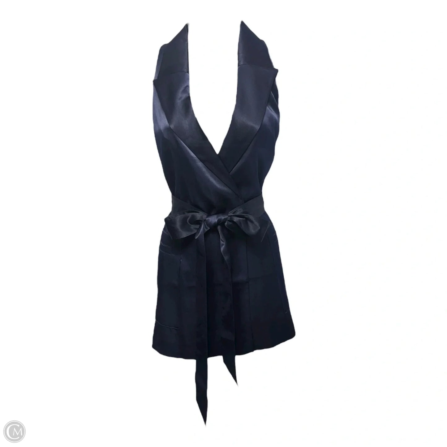 Tailored Satin Long Line Waist Coat with Wide Floor Length Trousers Set 2pc By Ted Baker In Navy, Size: 2