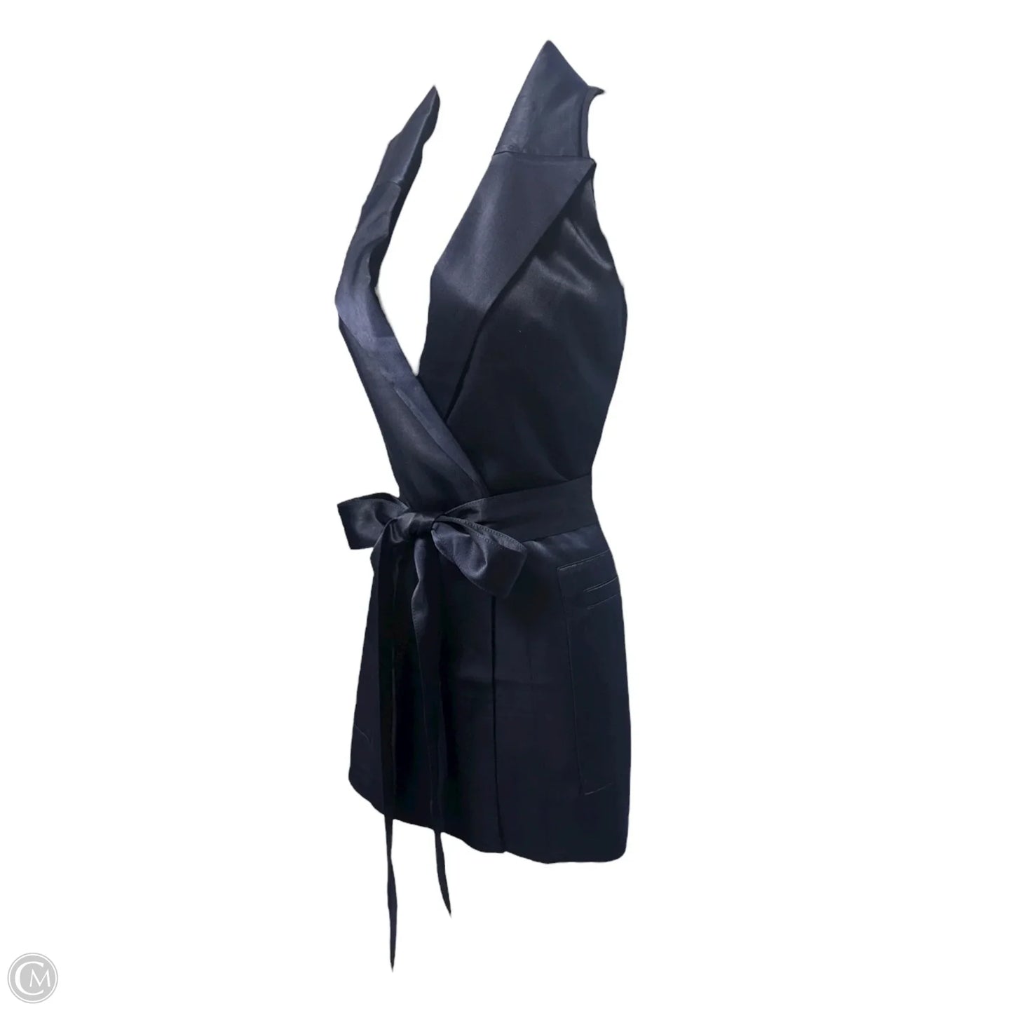 Tailored Satin Long Line Waist Coat with Wide Floor Length Trousers Set 2pc By Ted Baker In Navy, Size: 2