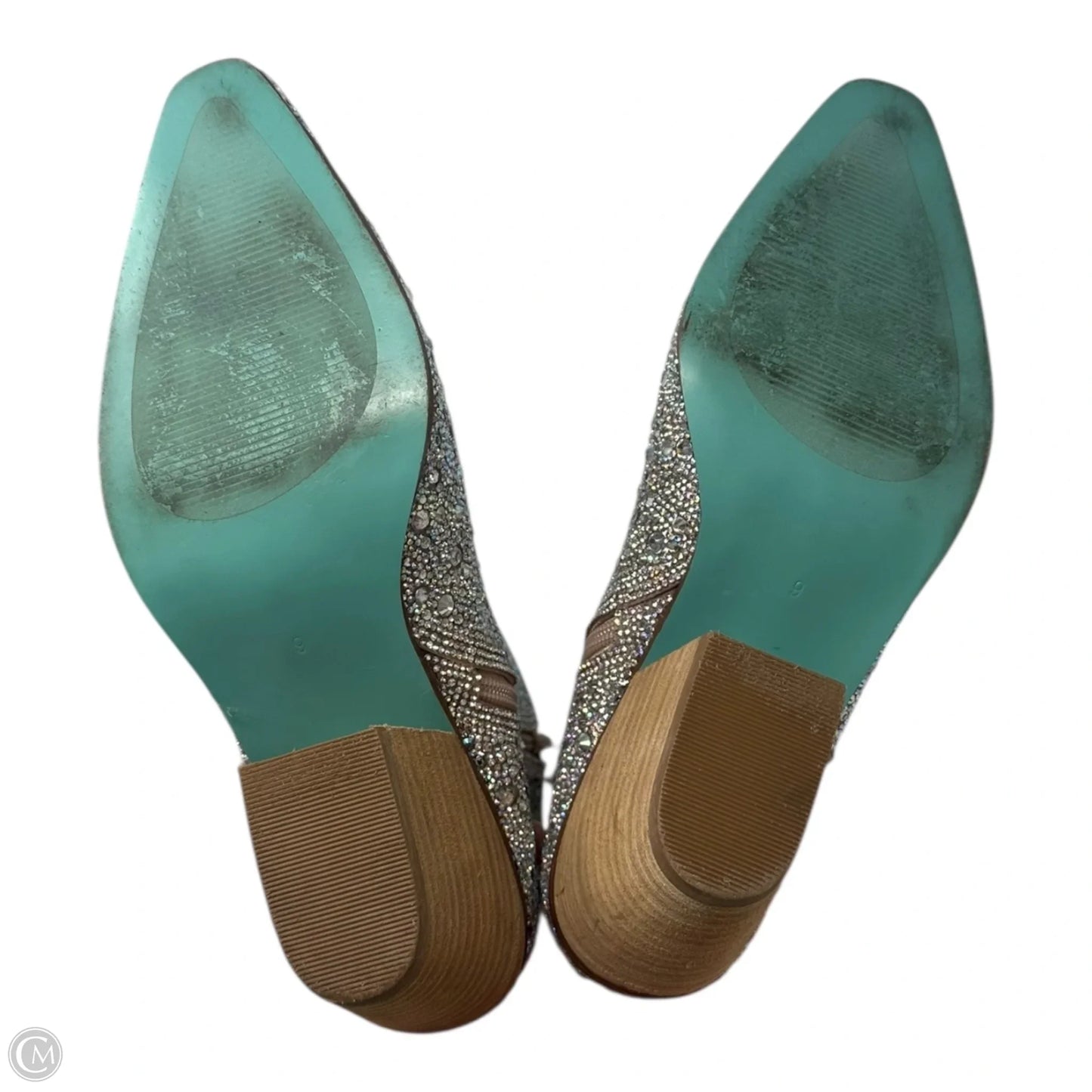 Diva Bedazzled Boots Ankle Heels By Betsey Johnson In Silver, Size: 9