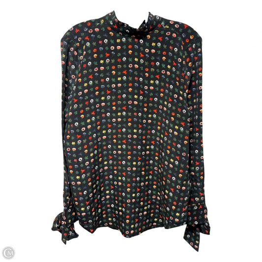 Silk Tie Back Blouse Long Sleeve By Equipment In Floral Print, Size: XS