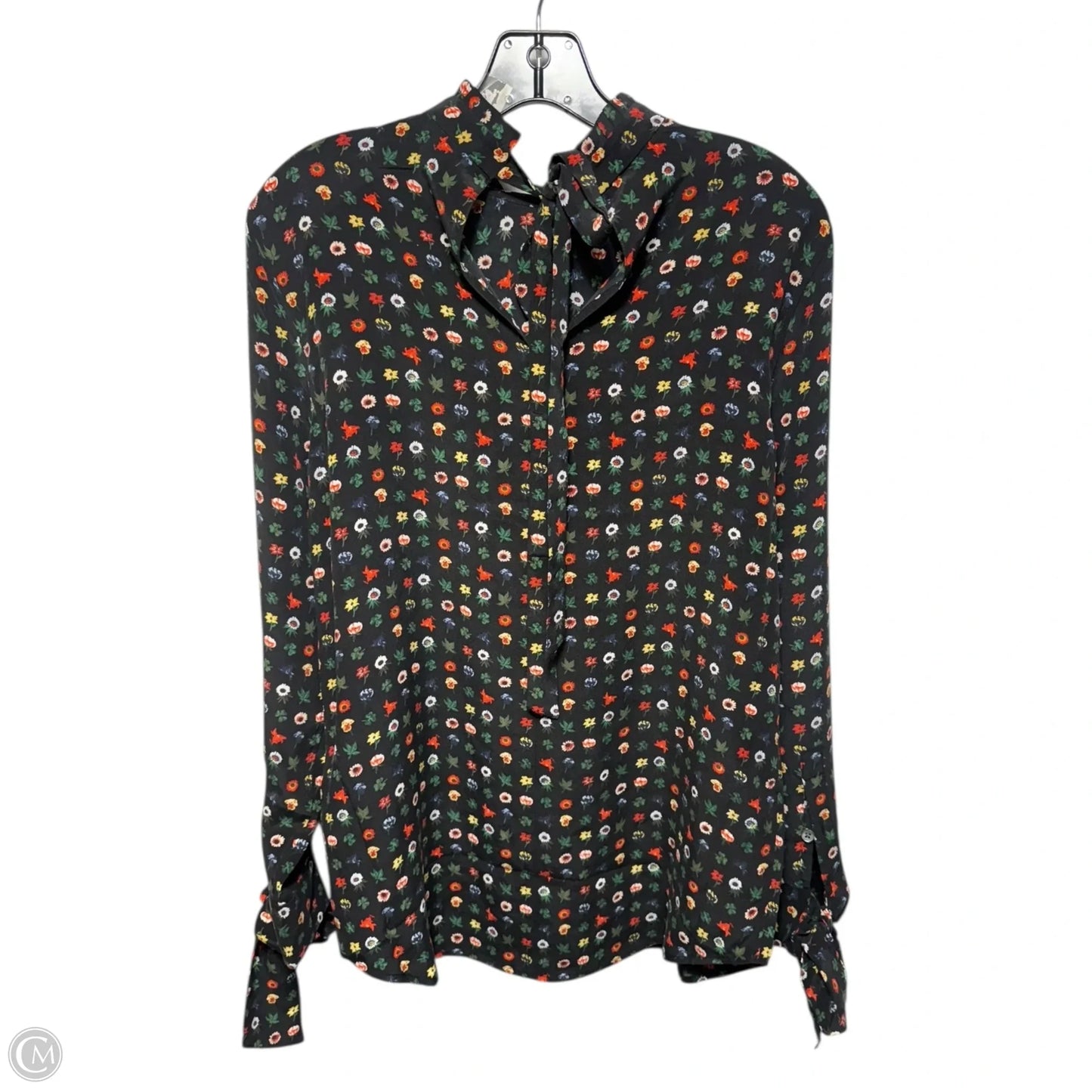 Silk Tie Back Blouse Long Sleeve By Equipment In Floral Print, Size: XS