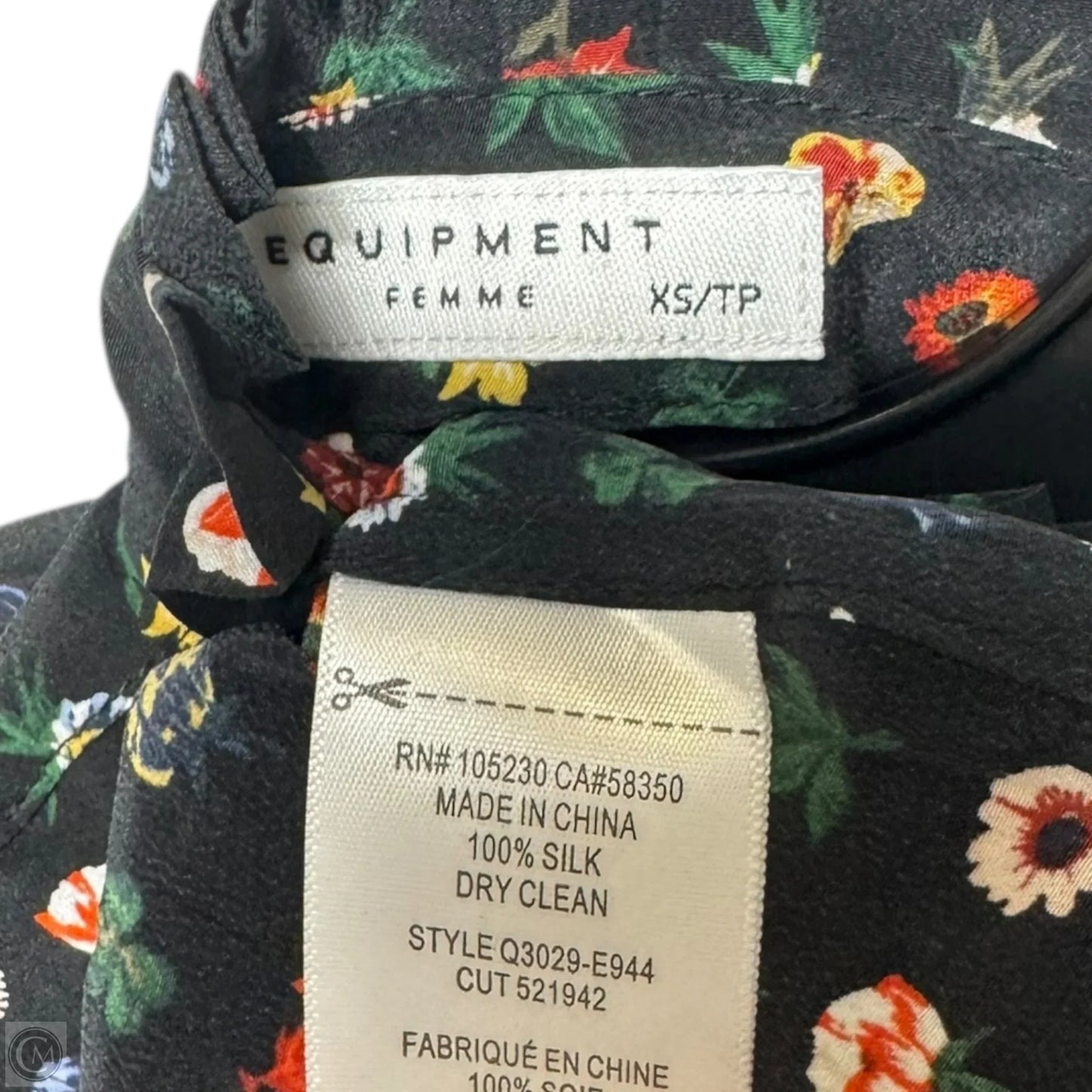 Silk Tie Back Blouse Long Sleeve By Equipment In Floral Print, Size: XS