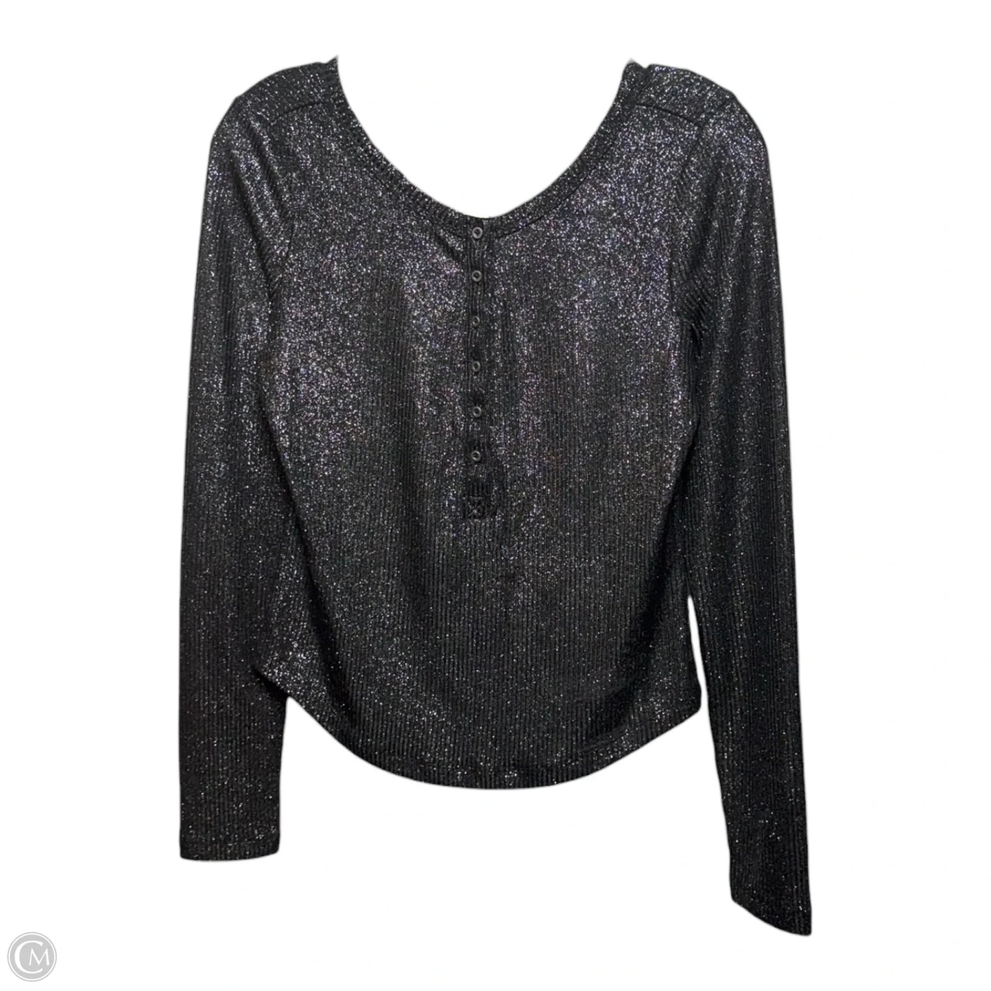 The Andie Ribbed Spotlight Henley Top By Pilcro In Silver and Black, Size: S