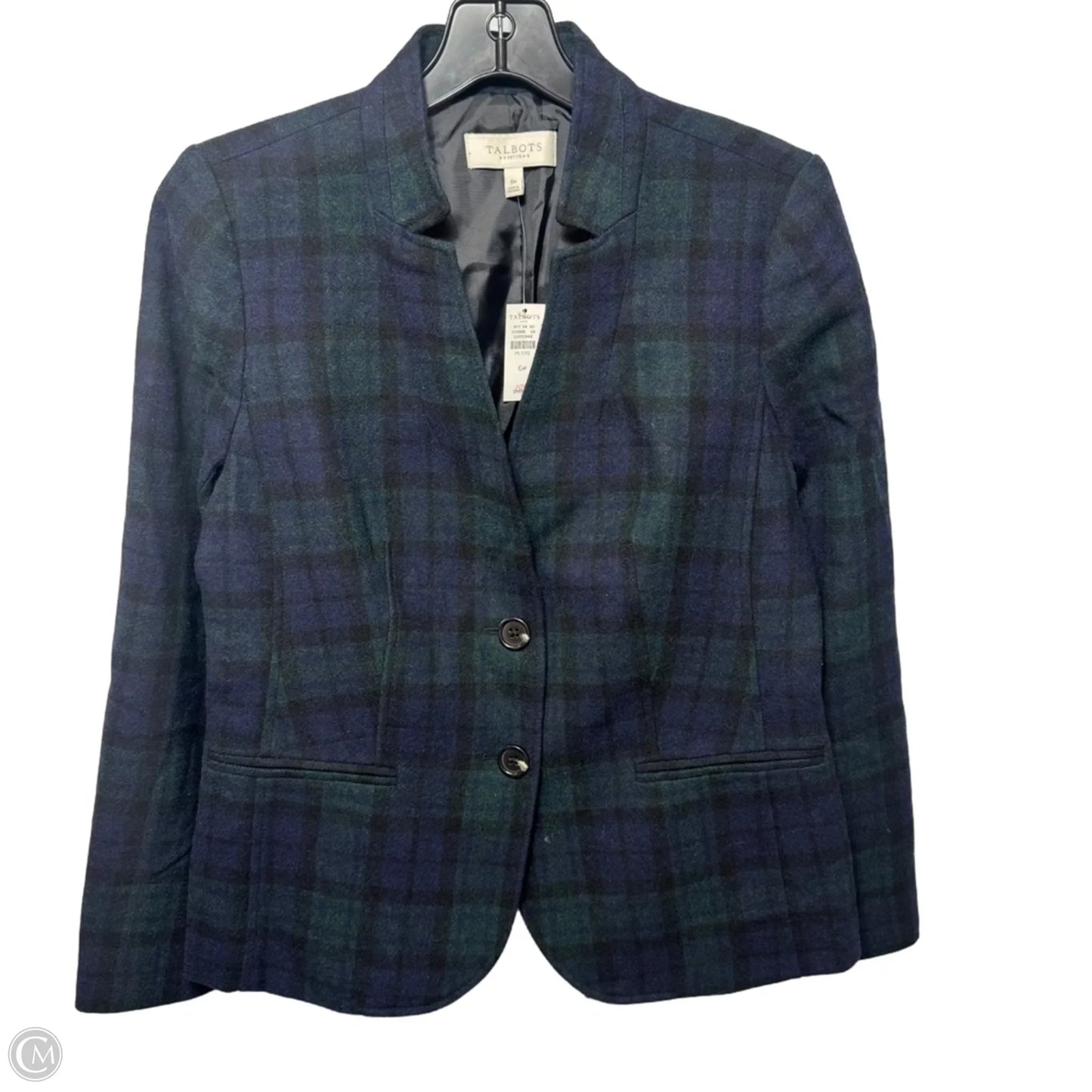 Wool Blend Blazer By Talbots In Plaid Pattern, Size: 6p