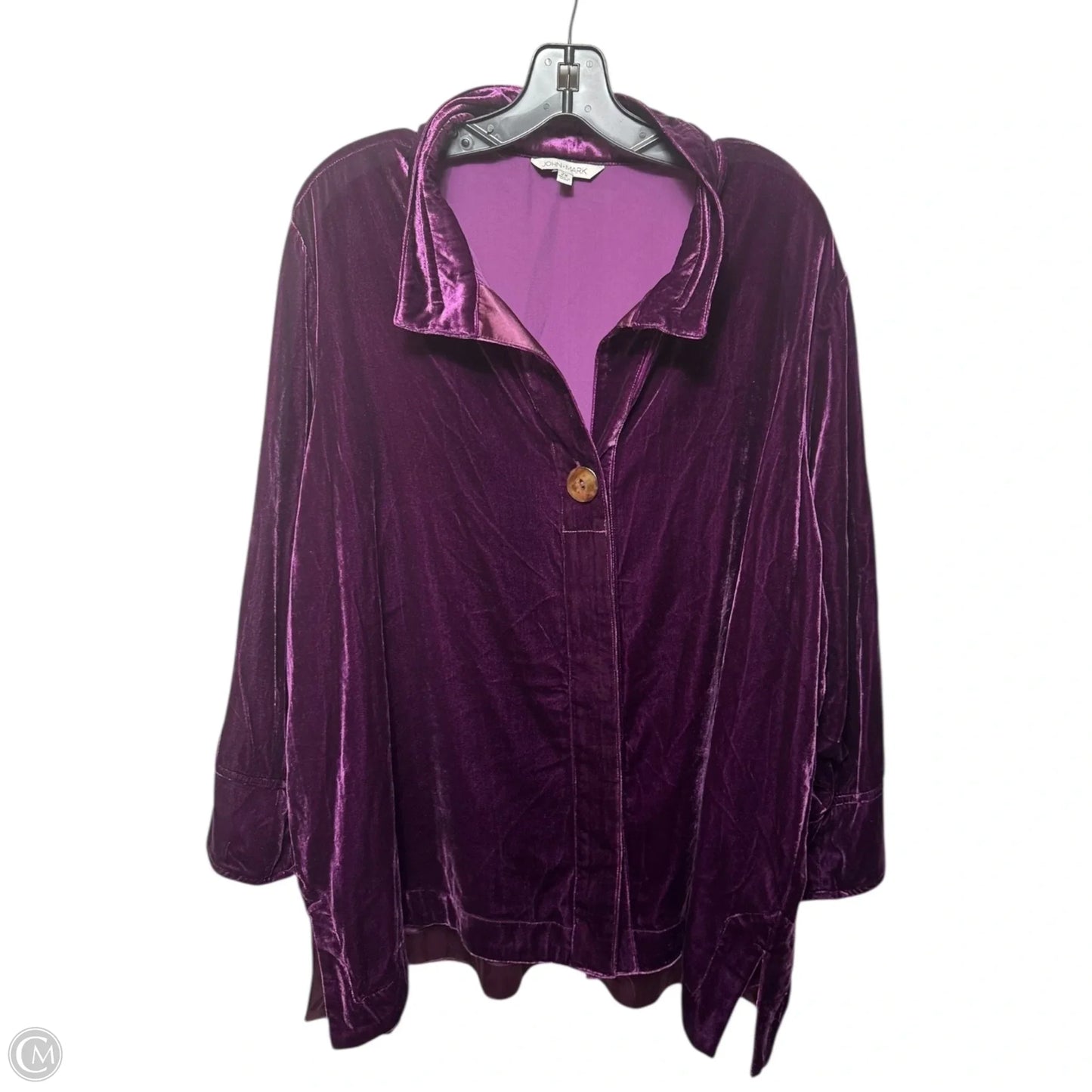 Velvet Essentials Top Long Sleeve By John Mark In Purple, Size: 2x