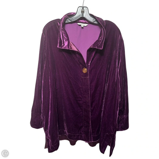 Velvet Essentials Top Long Sleeve By John Mark In Purple, Size: 2x