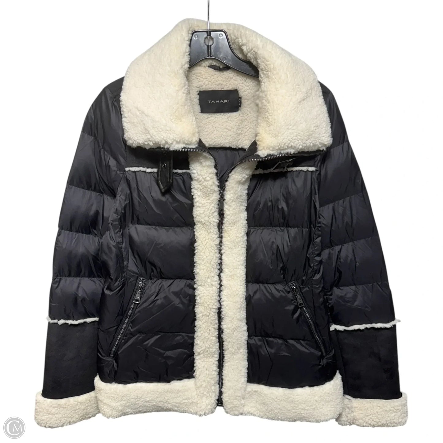 Jacket Faux Sherpa Puffer By Tahari In Black & Cream, Size: S