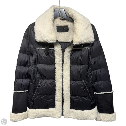 Jacket Faux Sherpa Puffer By Tahari In Black & Cream, Size: S