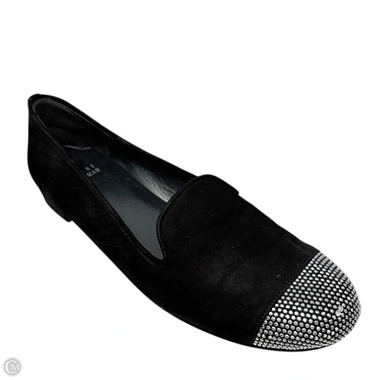 Lingo Suede Studded Loafers Designer By Stuart Weitzman In Black & Silver, Size: 7.5
