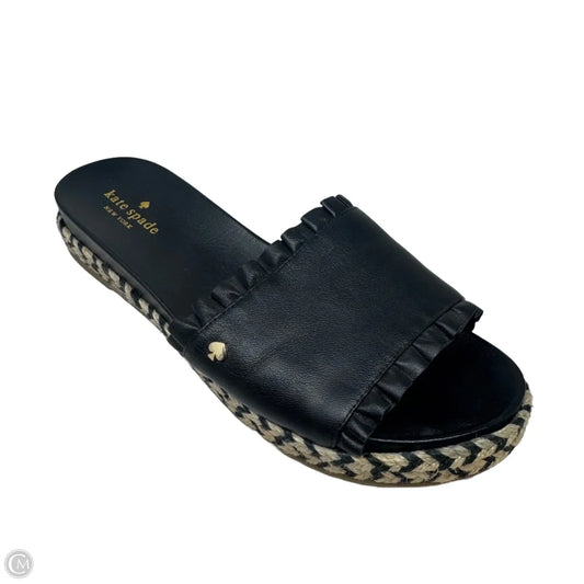 Zahara Leather Flatform Espadrille Slide Sandals Designer By Kate Spade In Black, Size: 8.5