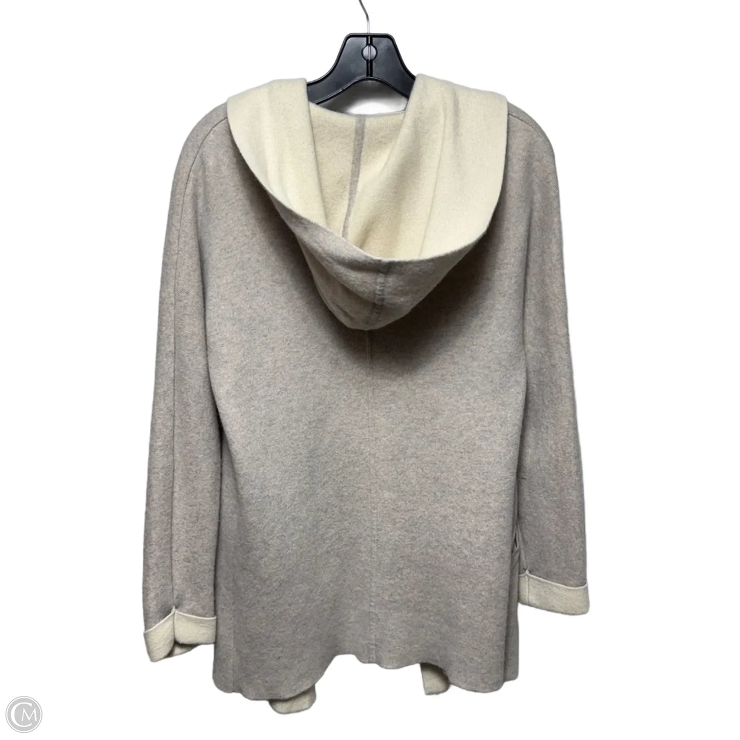 Double Face Cashmere Blend Hooded Open Front Cardigan Sweater By Tahari In Cream, Size: M