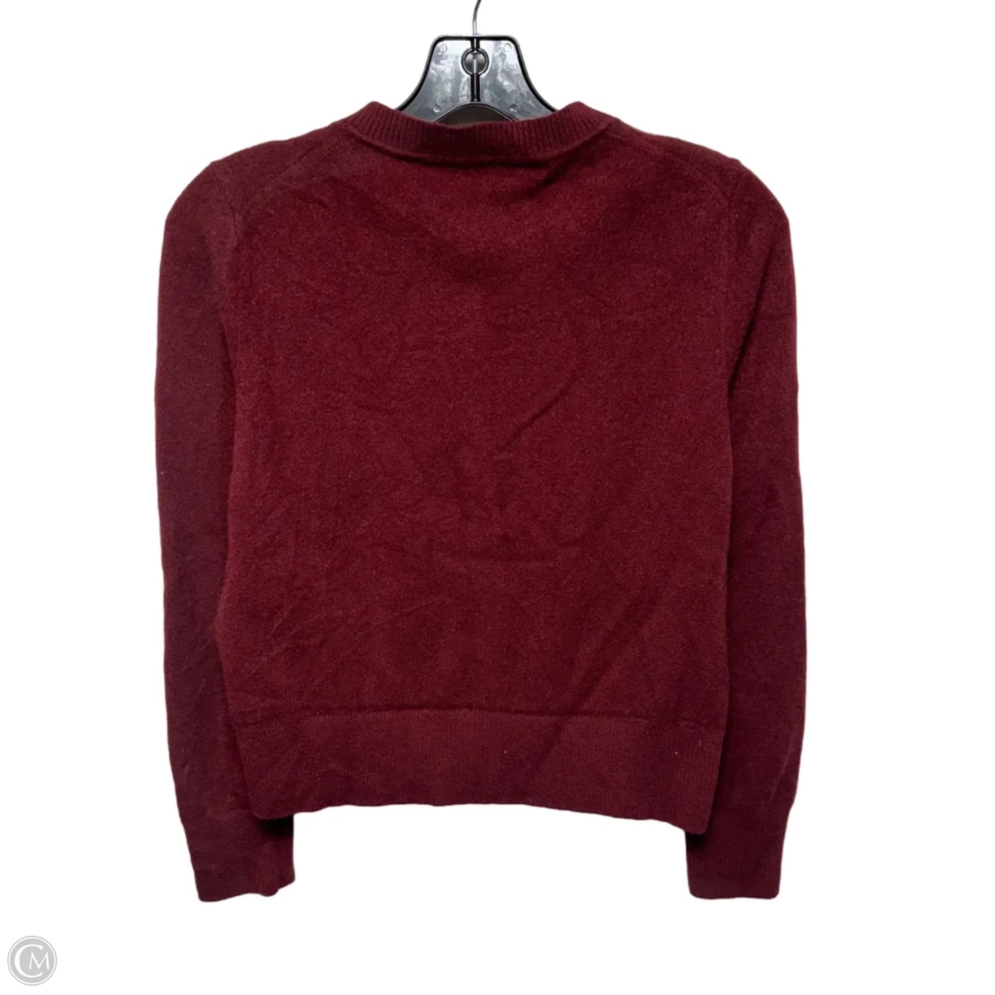 100% Wool Letter Embroidered Cardigan By Goelia In Maroon, Size: 6