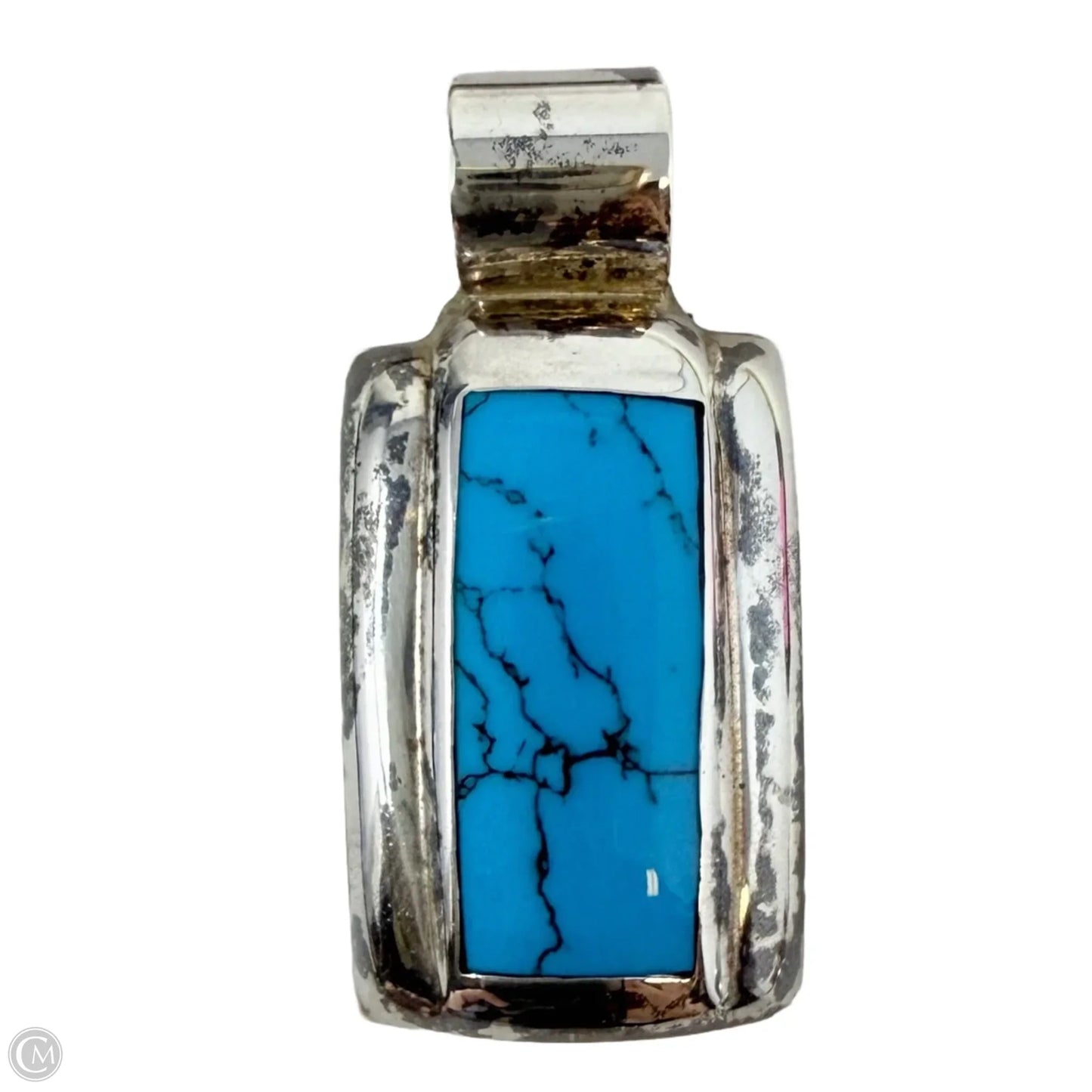 Vintage Modernist Mexican Sterling Silver & Turquoise Pendant