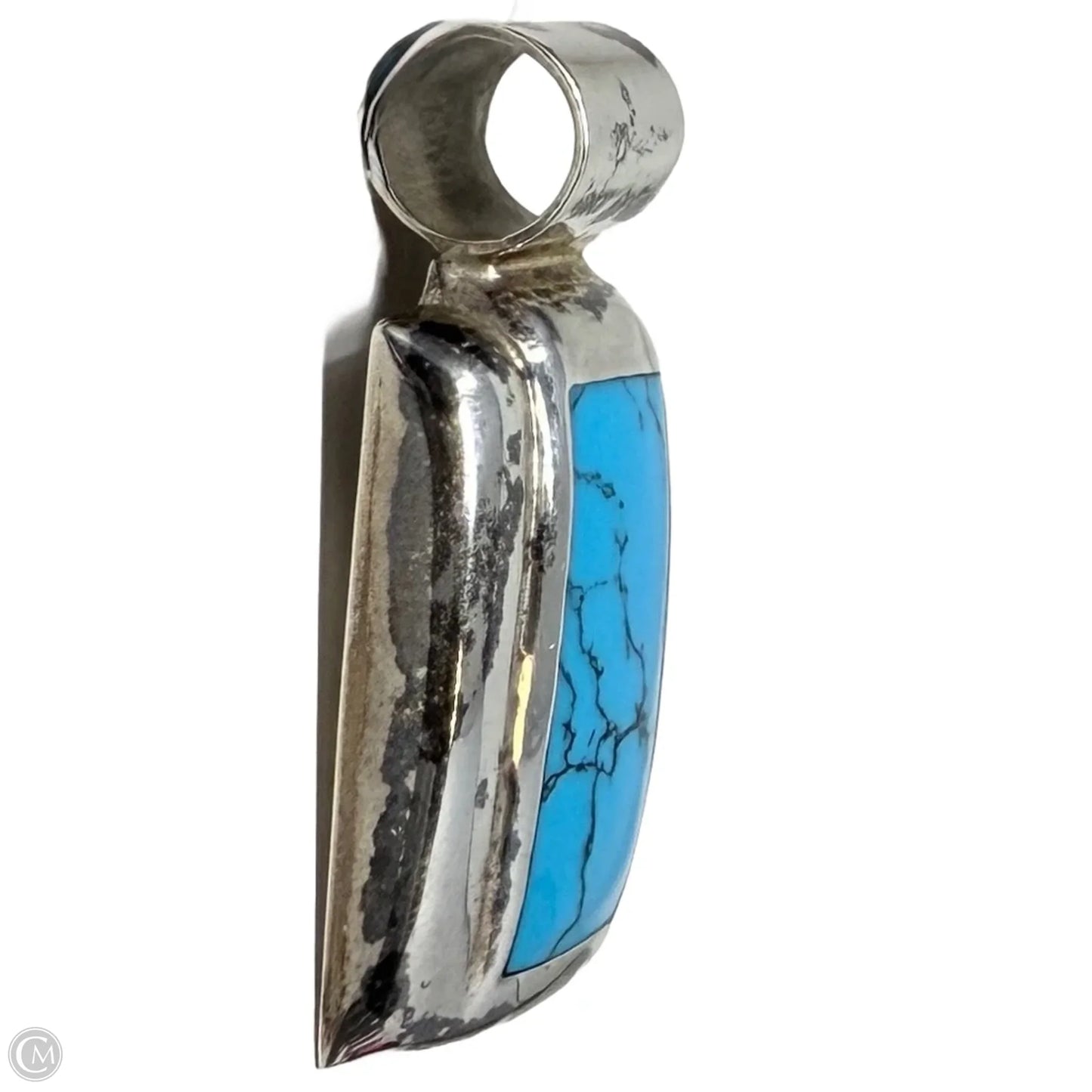 Vintage Modernist Mexican Sterling Silver & Turquoise Pendant