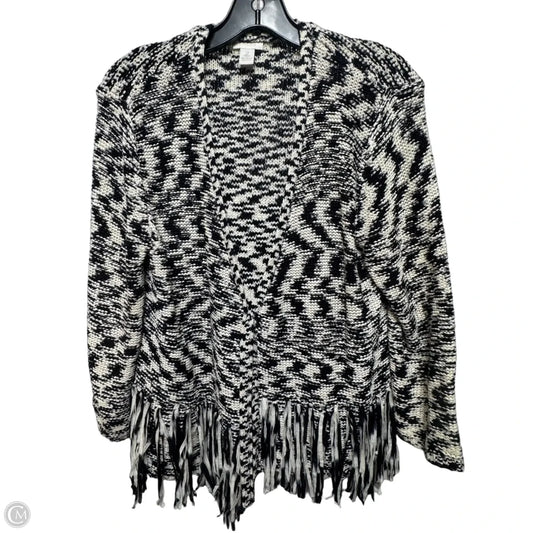 Sweater Cardigan By Chicos In Black & Cream, Size: 12