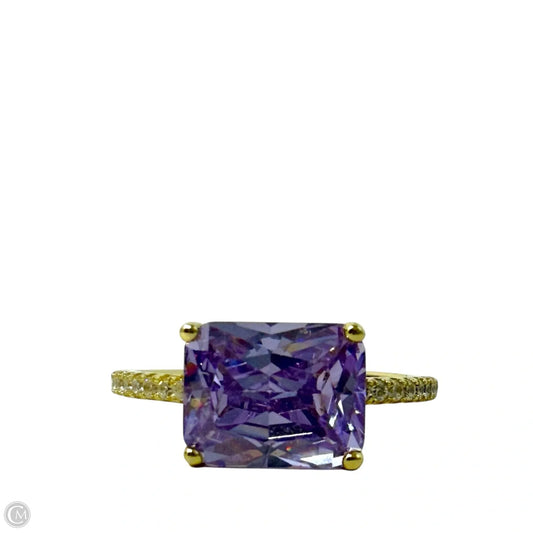 Gold Over Sterling Silver & Purple Stone Statement Ring, Size: 8