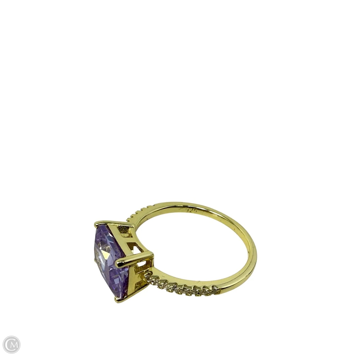 Gold Over Sterling Silver & Purple Stone Statement Ring, Size: 8
