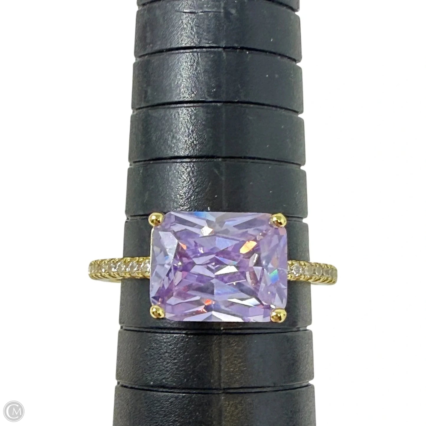 Gold Over Sterling Silver & Purple Stone Statement Ring, Size: 8