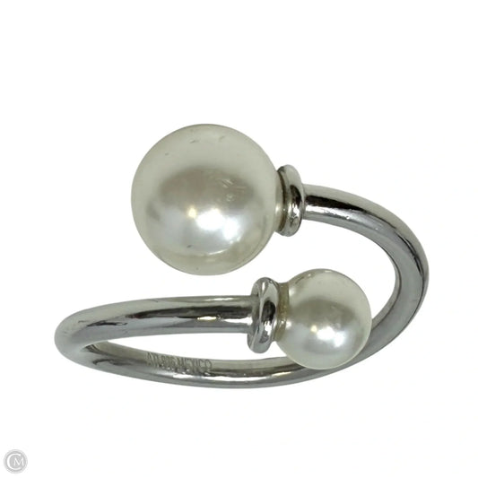 Mexican Sterling Silver & Double Pearl Bypass Ring, Size: 7