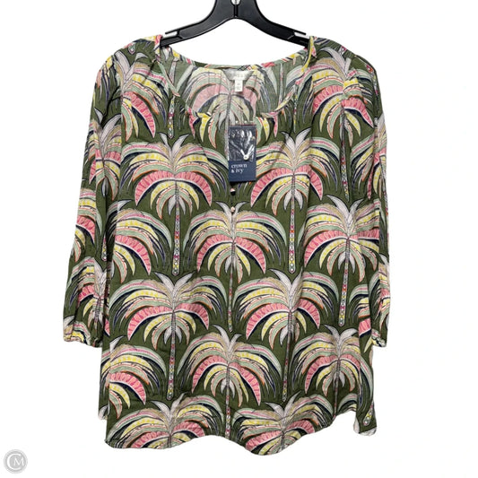 Palm Pop Top Long Sleeve By Crown And Ivy In Tropical Print, Size: 4x