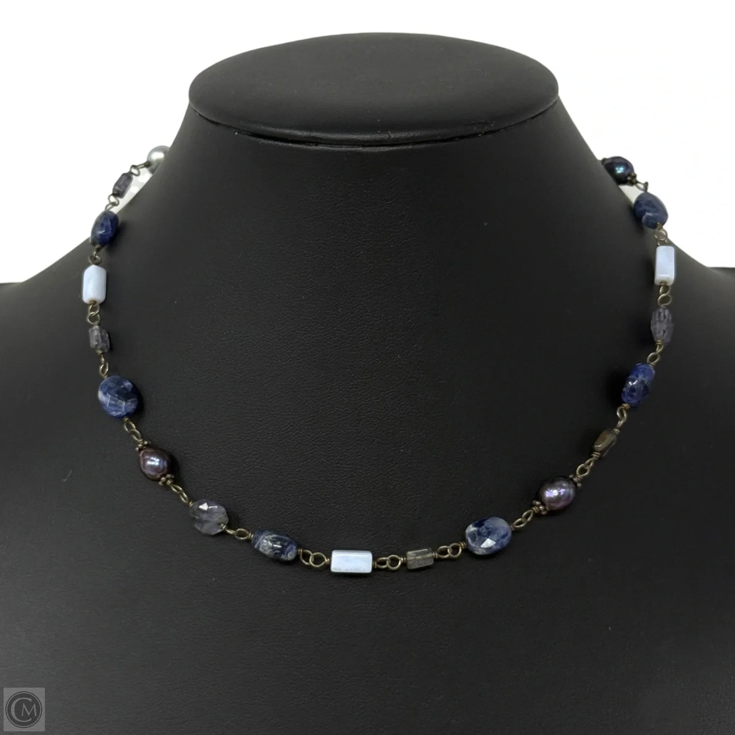 Retired Sodalite & Sterling Silver & Pearl Bead Necklace By Silpada