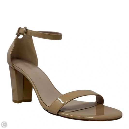 Nudistcurve Patent Leather Block 75 Sandals Designer By Stuart Weitzman In Beige, Size: 8.5
