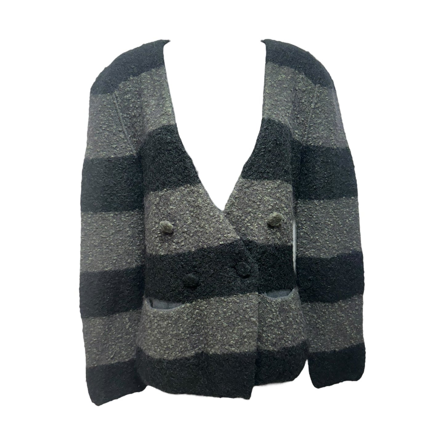 Double Breasted Cardigan Sweater By Emporio Armani In Striped Pattern, Size: S