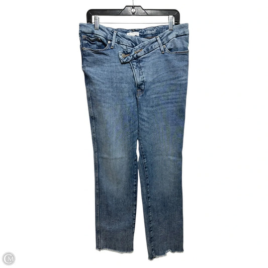 Crossover Distressed Jeans Straight By Good American In Blue Denim, Size: 12