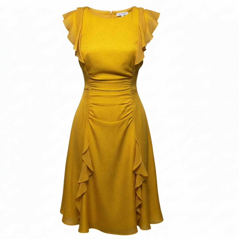Silk A-Line Dress Designer By Halston In Yellow, Size: 4