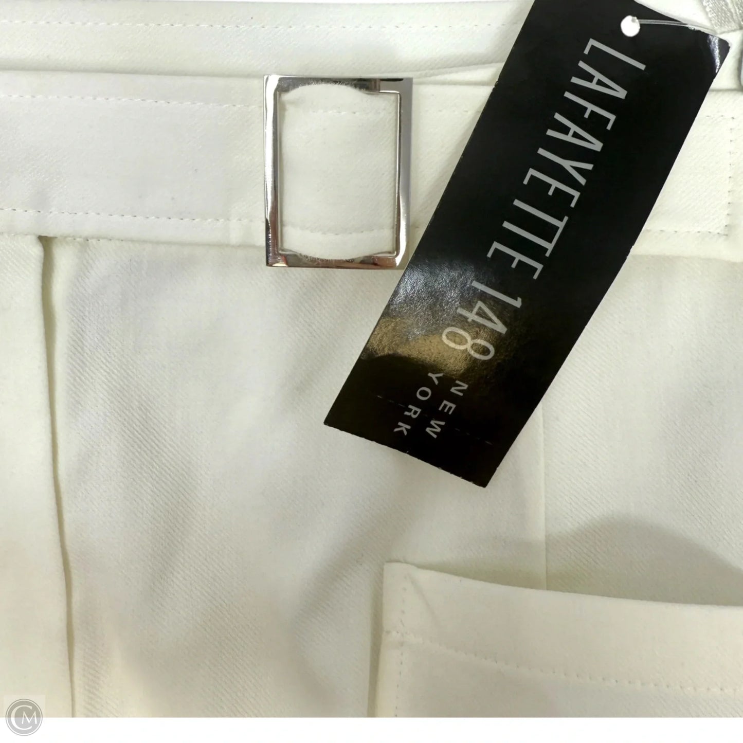 Belted Cotton A Line Midi Skirt With Front Pockets Designer By Lafayette 148 In White, Size: 4