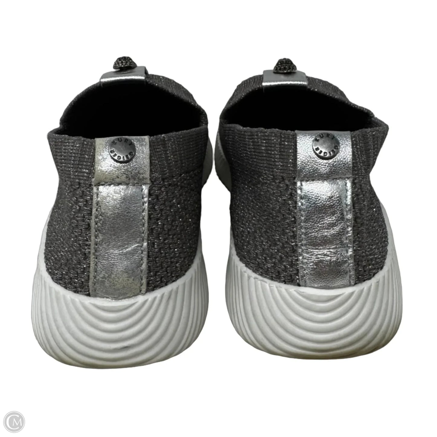 Metallic Knit Sneakers Shoes Designer By Kurt Geiger In Silver, Size: 8