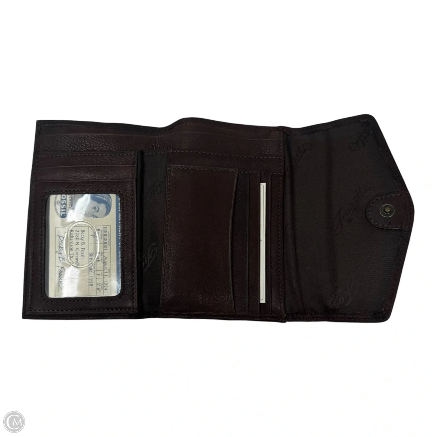 Trifold Snap Wallet Leather By Fossil, Size: Medium