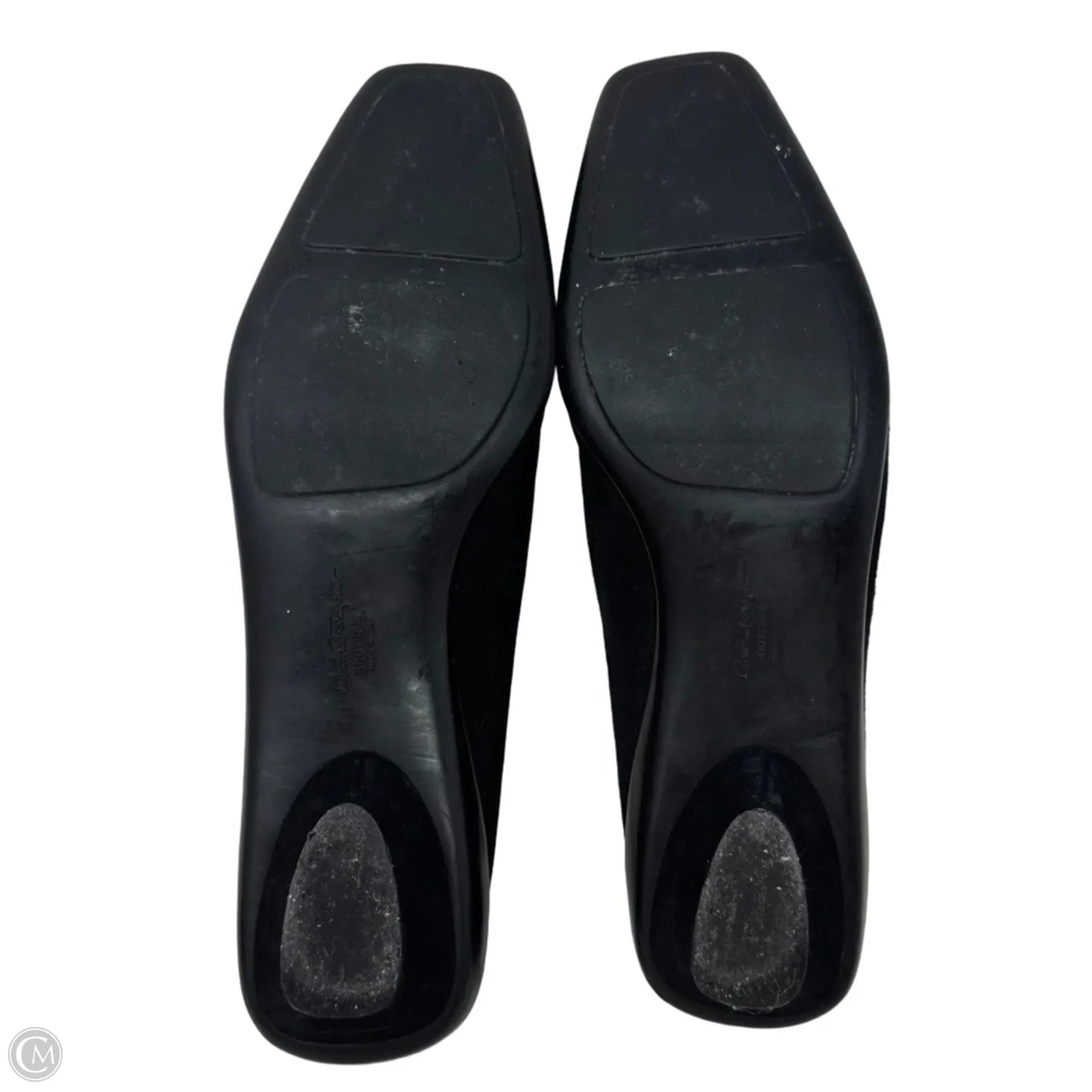 Suede Square Toe Block Heel Shoes Luxury Designer By Ferragamo In Black, Size: 10