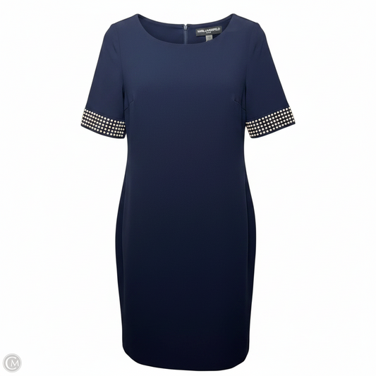 Athena Embellished Scuba Sheath Dress Designer By Karl Lagerfeld In Navy, Size: 6