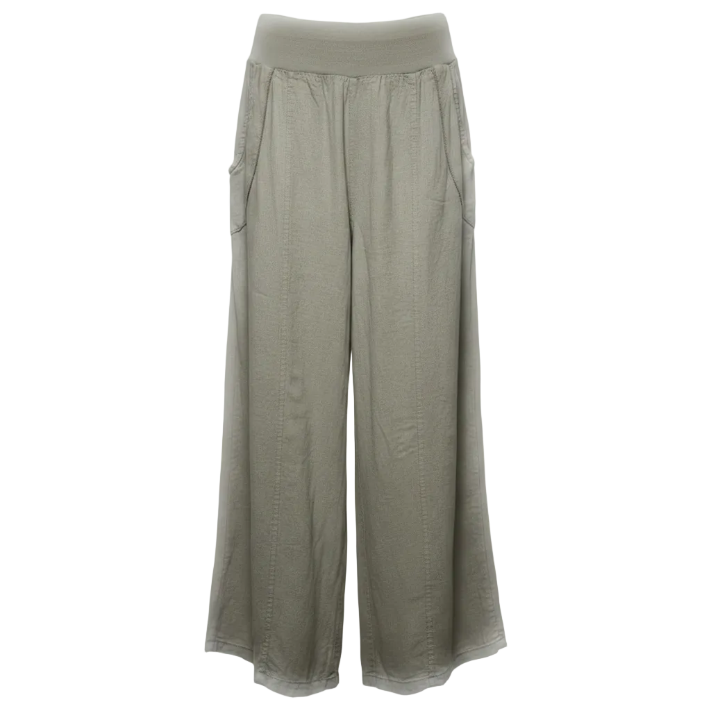 Emmie Linen Pallazo Pants By Tina Stephens In Taupe, Size: One Size