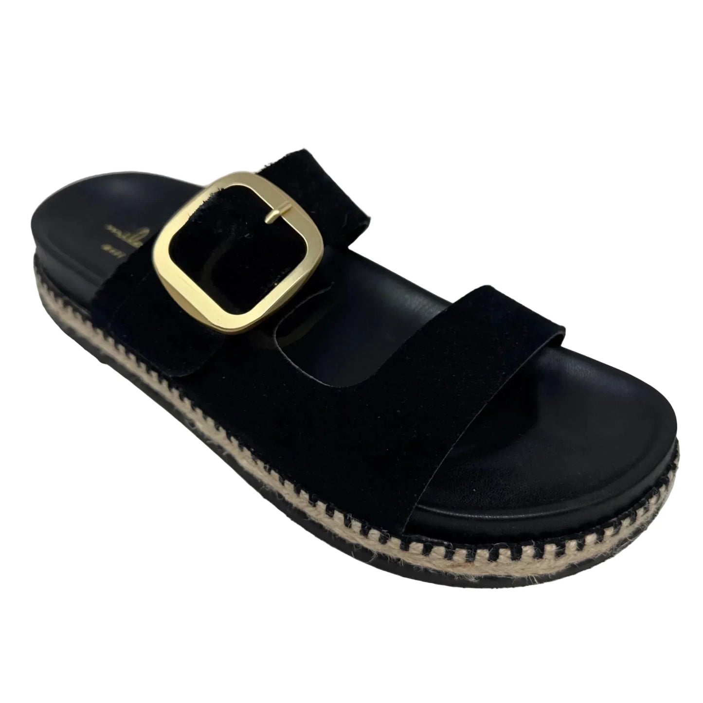Suede Buckle Slide Sandals Flats By Mila Paoli In Black & Cream, Size: 7.5
