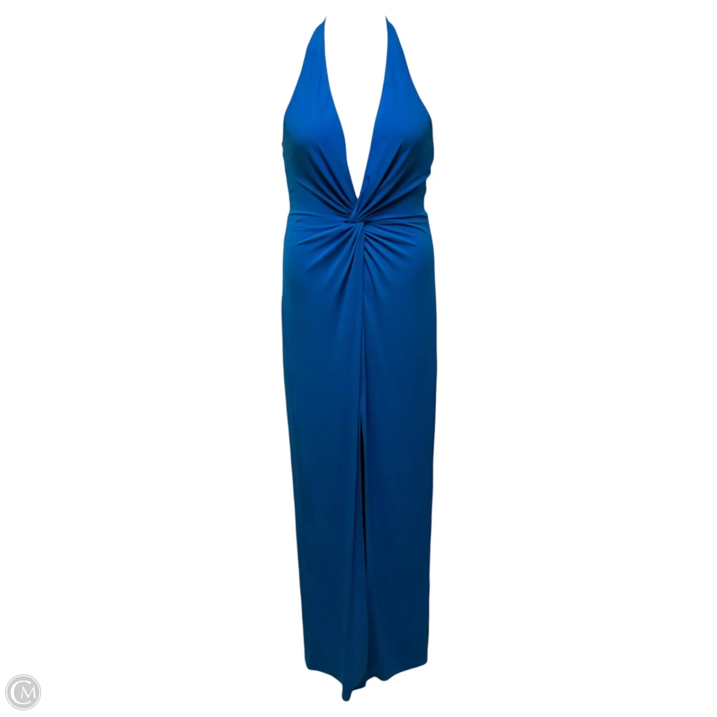 Leah Stretch Crepe Halter Neck Maxi Dress By Badgley Mischka In Blue, Size: 6