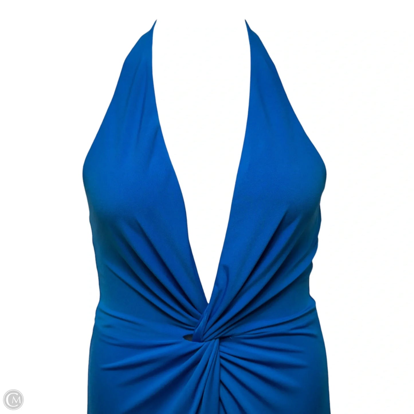 Leah Stretch Crepe Halter Neck Maxi Dress By Badgley Mischka In Blue, Size: 6