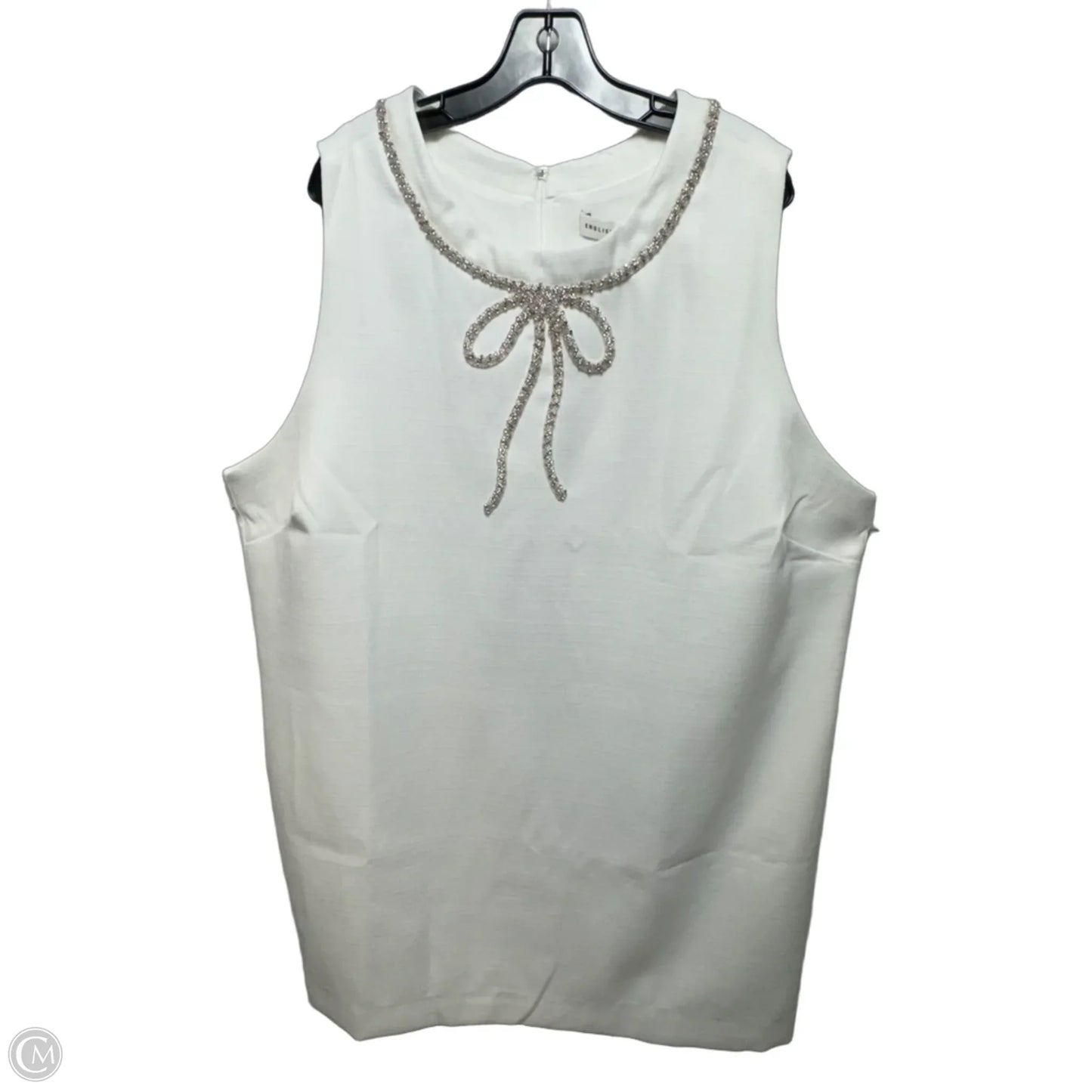 RHINESTONE BOW EMBELLISHED MINI DRESS By English Factory In White, Size: 3x