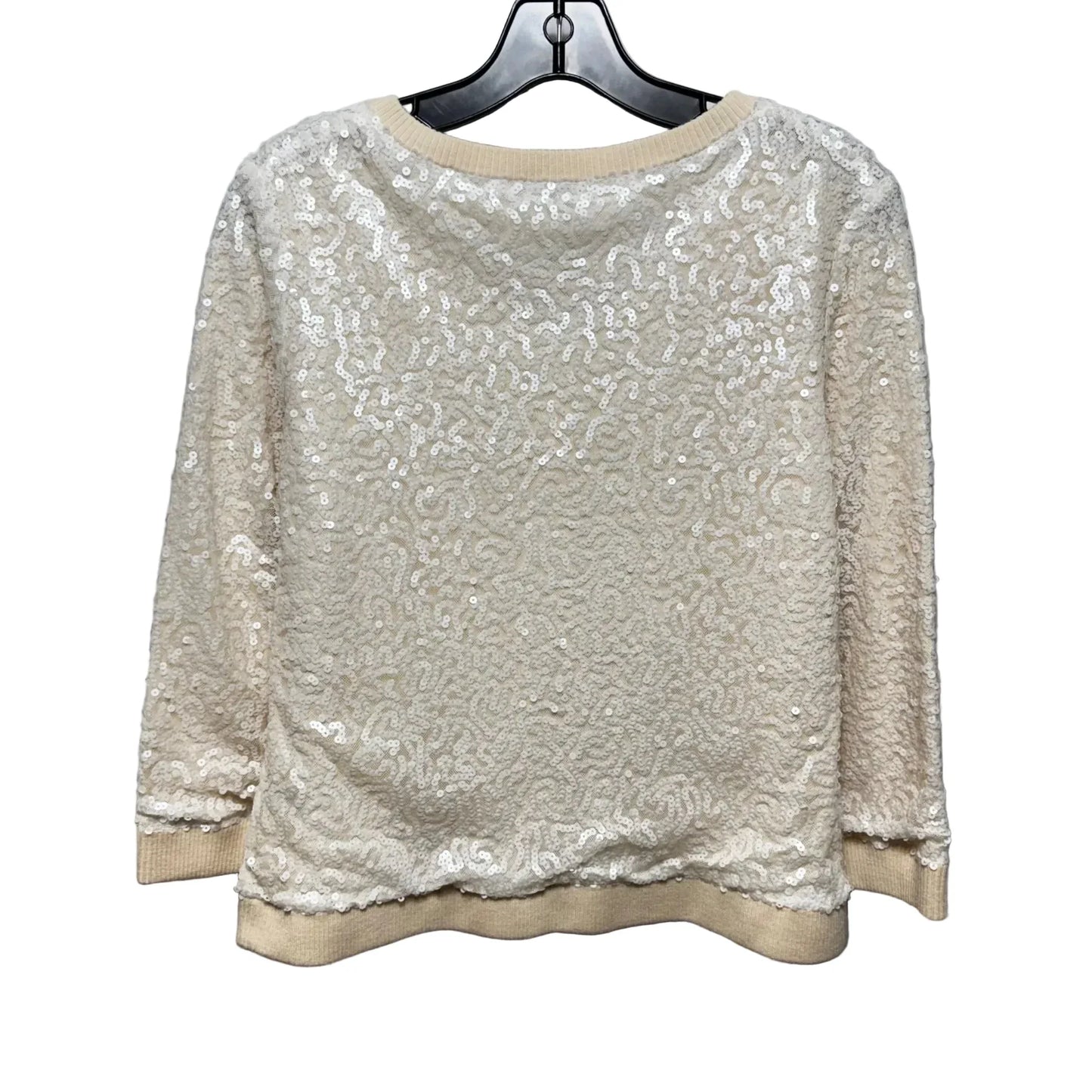 Sequin Wool Sweater Cardigan Designer By Lafayette 148 In Cream, Size: M